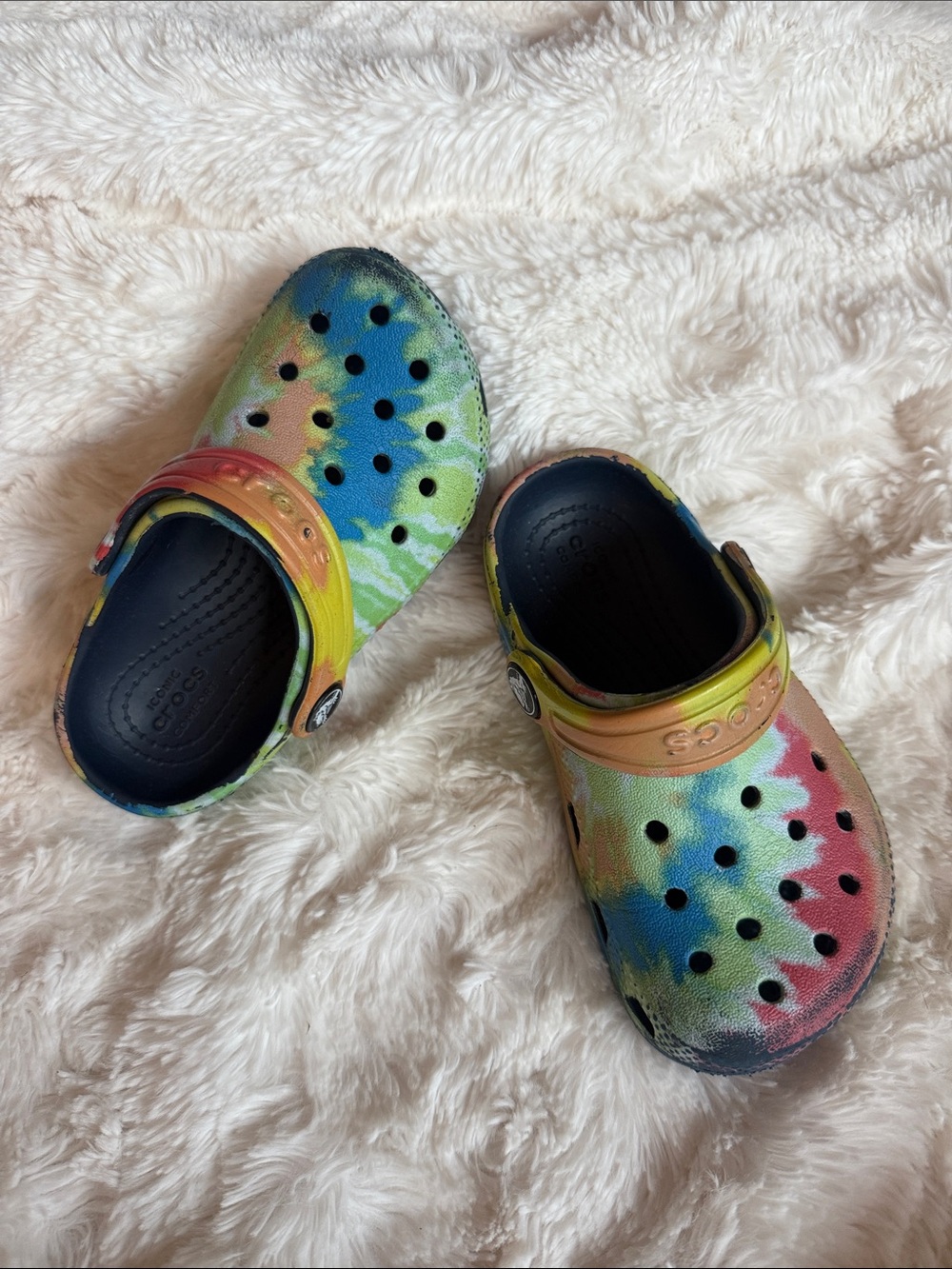 CROCS Kids Tie-Dye Clog in Blue, Green, Yellow & Pink